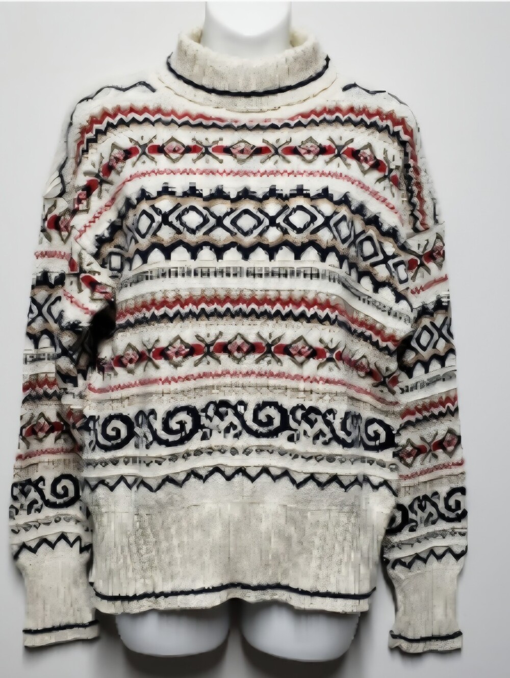 Vintage 1980s Keren Women's Large Knit Ski Geometric Nordic Style Sweater